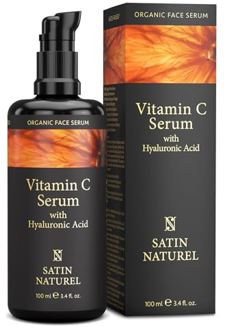 Satin Naturel Vitamin C Serum mit Hyaluron 100ml | Aufhellendes Serum mit Bio Aloe Vera für strahlende, verjüngt aussehende Haut. Vegan.