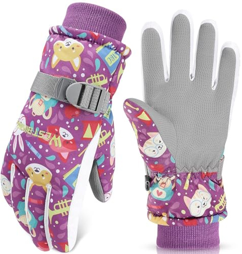 WESTGIRL Kinder Winterhandschuhe Winddicht Warme Skihandschuhe Thermofleece Wasserabweisend Schnee Cartoon kinderhandschuhe Outdoor Snowboarding Radfahren Handschuhe für 3-12 Kinder Jungen Mädchen