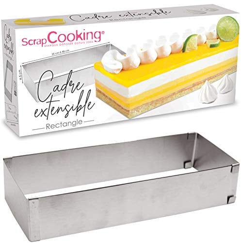 ScrapCooking - Backrahmen Rechteckig Verstellbar - Edelstahl Backform Eckige - Von 25 bis 48cm - Für Kuchen, Backen & Torten - Kuchenform - 1916, Silber