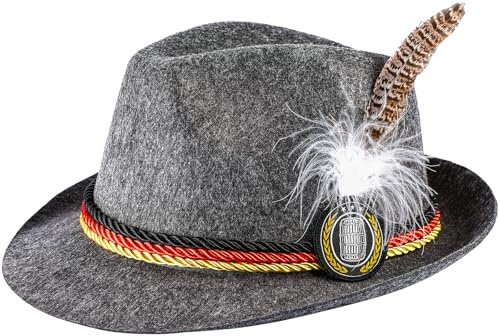 COSAVOROCK Oktoberfest Bayerischer Hut Trachtenhut Tirol Mütze Tirolerhut Grau L