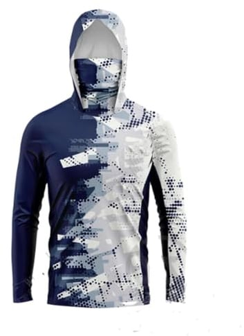 HEARTTOUCH Herren UV-Schutz Fishing Hoodie Kapuzenpullover UPF 50+ Langarm Angelhemd mit Maske Hoodie Schnell trocknend Rashguard Angelbekleidung