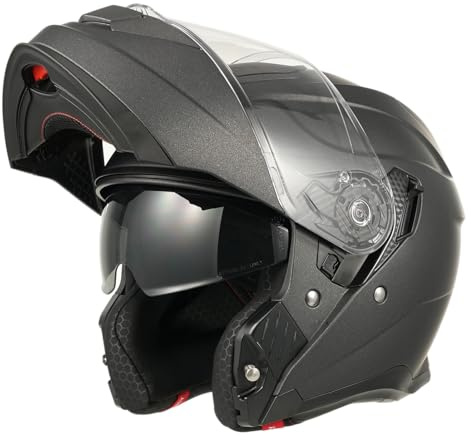 MY Motorrad Klapphelm Integralhelm 935 ,ECE 22.06 Zertifiziert Modular Helm mit Doppelvisier für Damen Herren (Matt Titanium, XL)