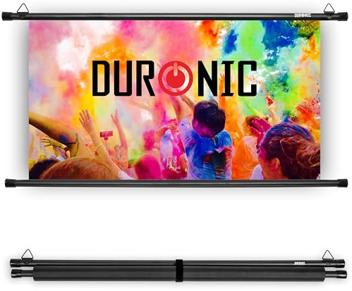 Duronic BPS60 16:9 Projektorleinwand, Beamerleinwand 60 Zoll, Heimkino mit 4K Full HD 3D, Rolloleinwand 1.0 Gain, Beamer Leinwand für Wandmontage, Filmnacht, Videoleinwand für Büro Schulen