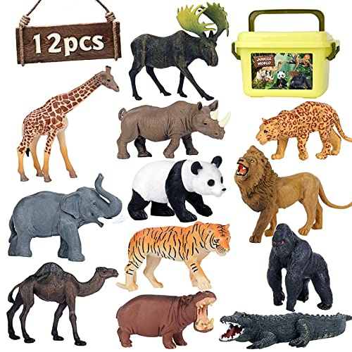 Mini Tudou Safari-Tierfiguren (12 Stück) – Spielzeug ab 3 Jahren | Großes Afrika-Zoo-Spielset mit Löwe, Elefant und Giraffe – Lernspielzeug für Kinder, Kleinkinder, Jungen und Mädchen