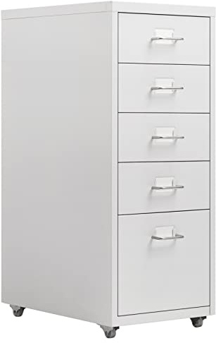 HollyHOME Mobiler Aktenschrank mit 5 Schubladen, rollender Aktenorganisator, Aufbewahrungsschrank aus Metall mit Rollen für Zuhause, Büro und Schule, weiß
