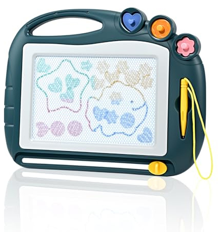 Magnetische Maltafel Zaubertafel für Kinder ab 3 4 5 6 7 Jahre, Magnettafel Reisegröße mit Magnetstift und 3 Stempeln, Lernspielzeug & Geschenk für Jungen und Mädchen (Bunt)