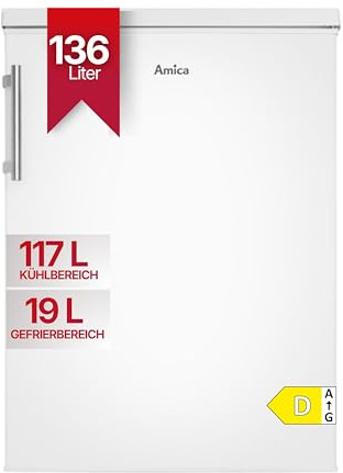 Amica Kühlschrank mit Gefrierfach 136 L 85x60x64,8 cm KS 15915 W | 117 L Kühlteil, 19 L Gefrierteil, LED Beleuchtung, Gemüseschublade, Wechselbarer Türanschlag, Glasablage