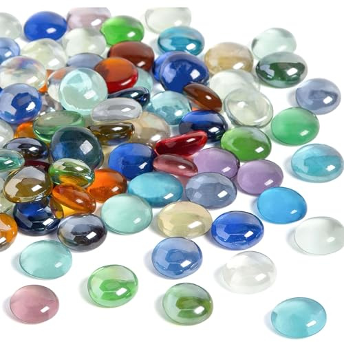 HAKACC Bunte Glassteine & Muggelsteine 180-200 Stück 900g｜17-19mm Farbige Glasnuggets für Aquarium, Vasenfüller, Hydrokultur & Deko｜Hochwertige Mischfarben Ziersteine, Ideal für DIY-Projekte