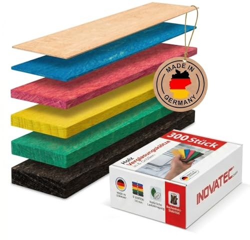 INOVATEC Holz Verglasungsklötze 300 Stück | 1-6 mm Stärken sortiert | Distanzklötze 80x24mm | Aus Hartholz Buche | Trageklötze und Abstandshalter für Fensterbau, Türmontage, Trockenbau