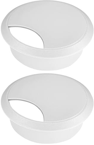 cyclingcolors 2x Kabeldurchführung 70mm Möbel Büro Kabeldurchlass Kabelführung Kabelauslass Kabeldose Kunststoff (Weiß)