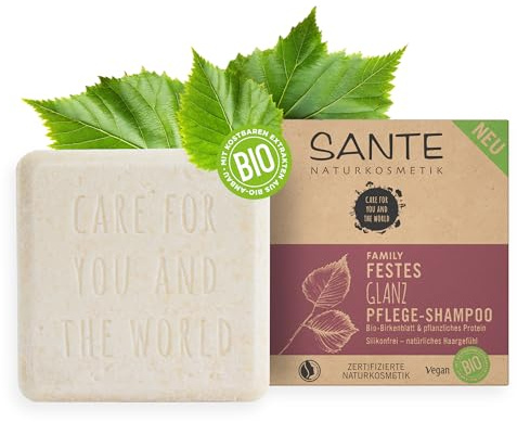 SANTE Naturkosmetik Festes Shampoo für glanzloses und normales Haar, Vegane Formel mit Bio-Birkenblatt und pflanzlichem Protein, Festes Glanz Pflege-Shampoo, 1 x 60 g