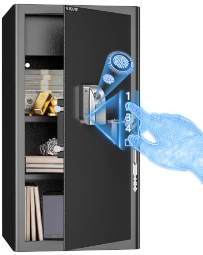 WASJOYE 103L Groß Fingerabdruck Tresor mit Feuerfest Schublade-70*40*37CM | Biometrischer Möbeltresore, Safe Tresor mit 2 Schlüssel, für Zuhause Büro Hotel Geld Dokument Schmuck Reisepass
