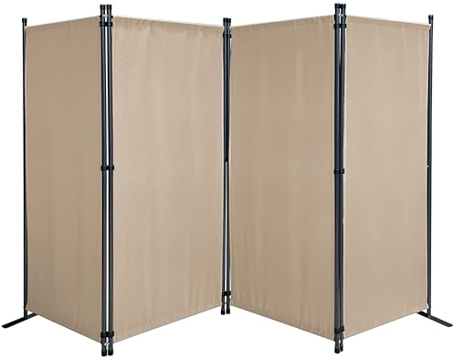 QUICK STAR Paravent 4 Teilig 165 x 220 cm Beige - Garten & Balkon Sichtschutz Stellwand Innen & Außen - Raumteiler Trennwand Faltbar Blickdicht & Wetterfest