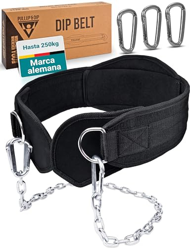 PULLUP & DIP Gürtel mit Kette und 3x Karabiner, Dip Gürtel inkl. Neopren Klappen als Kleiderschutz, Gewichtsgürtel, Weighted Belt, Klimmzug Gürtel für Calisthenics, Kraftsport, Bodybuilding