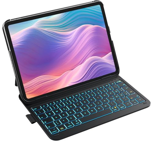 Inateck Hülle mit Tastatur für iPad 11(A16)/10. Gen, Ultraleicht 442g | Kompatibel mit iPad Air 11 M4 2026/M3/M2, Air 5/4, Pro 11,7 FarbigerBeleuchtung, mit Stiftfach, AirTap, Schwarz