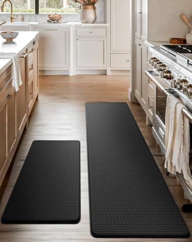 Homergy Anti-Ermüdungs-Küchenmatten für Boden, 2 Stück, Memory-Schaum-gepolsterte Teppiche, Komfort-Stehschreibtischmatten für Büro, Zuhause, Waschküche, wasserdicht und ergonomisch, 44 x 76 cm & 43 x