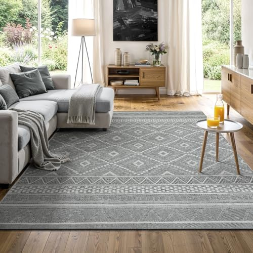 the carpet Calgary - Outdoor Teppich Wetterfest für Balkon & Terrasse, Robuster Flachgewebe Teppich für Garten, Pflegeleicht In- & Outdoor, Boho Vintage Design, Grau-Raute, 120 x 160 cm
