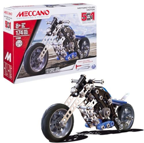 BANDAI - Meccano Motorrad 5-in-1 - Konstruktionsset 5 Modelle - 174 Teile, 2 Werkzeuge, Anleitung - Aktivitäts-Kit Motorrad-Zusammenbau - Spielzeug ab 8 Jahren - Geschenkidee für Sammler - APM20103