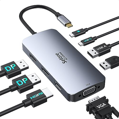 USB C Dockingstation Dual DisplayPort 8 in 1 USB C Dock Multiport Adapter mit 4K HDMI, 2 * 4K DP, 1080P VGA, 2*USB2.0, USB-C Daten, 100W PD 3.0, Laptop Multi Monitore Docking Station für Dell HP