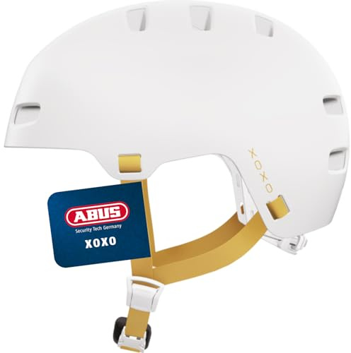 ABUS Fahrradhelm XOXO - Cityhelm im Skater-Look - Helm für Skateboard, Fahrrad, Scooter - mit optimiertem Kinnpolster - für Jugendliche und Erwachsene - Größe M, Weiß