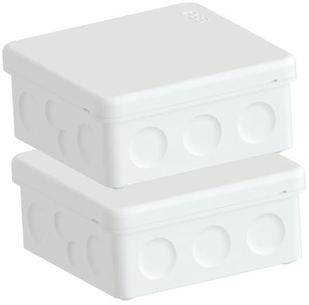 Temolink IP65 Abzweigdose Weiß, 2 Stück Wasserdichte Klein Verteilerdose Aufputz mit Schnappdeckel, Verbesserte Gummidichtung, Feuchtraum-Verteilerdose für Außen, 88×88 mm