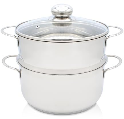 Krüger Edelstahl-Kartoffeldämpfer mit Glasdeckel - Bio-Dünster mit praktischem Schüttrand & energiesparendem Kapselboden - Topf für wasserarmes Garen & fettarmes Braten (16 cm)