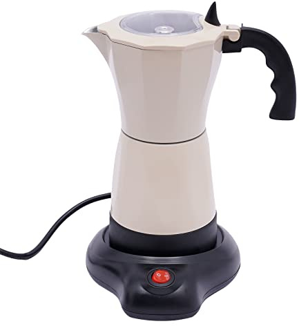 QUIOTUIR 480W Elektrische Espressokocher mit Sockel und Anti-spritz und Anti-rutsch Griff Espressomaschine für 6 Tassen Espressokocher Italienische für Familien, Versammlungen, Cafés, Büros