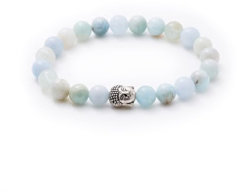BERGERLIN Aquamarin Armband echt mit Naturstein Perlen - Buddha Armband - Größe XS-S