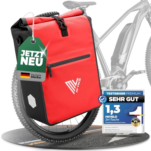 MIVELO Fahrradtasche 2in1 Gepäckträgertasche Rot-Carbon 25 Liter Wasserdicht für Fahrrad & E-Bike