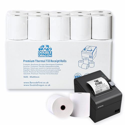 Double Dragon Premium Thermo-Kassenrollen 80 x 80 mm für EPOS-Drucker, POS-Terminal, Registrierkasse [10er-Pack]