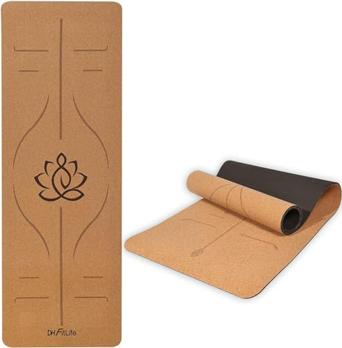 DH FitLife Yogamatte Kork 183 x 61 x 0,6 cm, dicke rutschfeste Yoga-Matte | 100 % Naturkork|Extra reißfest|Tragegurt inkl.|Optimale Dämpfung|Geräuschabweisend|Korkmatte, Sportmatte & Gymnastikmatte
