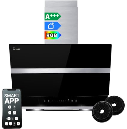 KKT KOLBE Dunstabzugshaube Wandhaube HERMES6005SM, 60 cm kopffrei | 782 cbm/h, Edelstahl und schwarzes Glas, SensorTouch-Bedienung, RGBW-LED-Beleuchtung, WLAN, Energieeffizienzklasse A+++