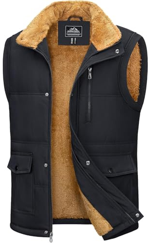 MAGCOMSEN Herren Fleeceweste Outdoorweste Thermoweste Gilet | Fleece Steppweste,Warme Daunenweste,Stehkragen,Ärmellose Weste Mit Mehrfachtaschen