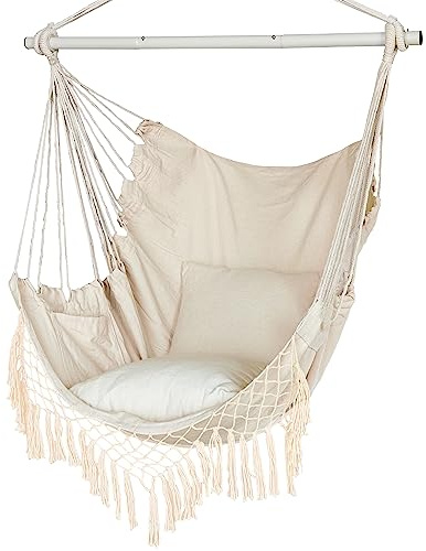 Hängesessel für Indoor und Outdoor mit 2 Kissen, Bis 150 kg, Hängestuhl für Erwachsene, Schlafzimmer und Garten