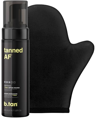 b.tan Dunkles Selbstbräuner-Set I Get Tanned Set - Selbstbräunungsmousse mit Bräunungshandschuh, 1-Stunden-Selbstbräuner, Gesicht & Körper, kein künstlicher Selbstbräunergeruch
