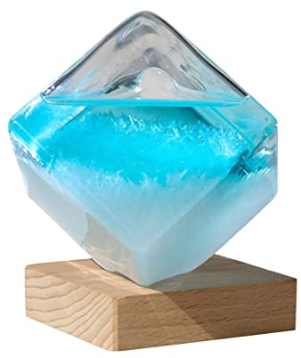Weather Storm Glass Wetterstation - Sturmglas Zur Wettervorhersage | Sturmglas Mit Basis Aus Reinem Holz | Kreative Wetter Predictor Dekoration, Blau