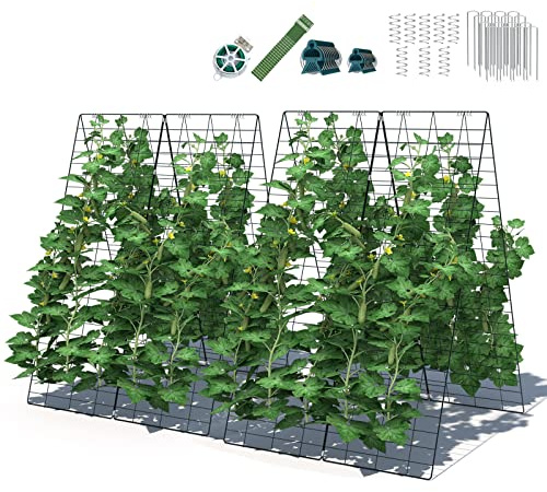 COSTWAY 2er Gurke Rankhilfe Set, A-förmig, Rankgitter Metall, Pflanzenspalier inkl. 12 Kabelbinder, 18 Clips, 16 Bodenpfählen, Metallspalier für Tomaten Kletterpflanzen Blumen, 122 x 86 cm, Schwarz