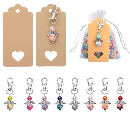 Abnaok 96 Stück Schutzengel Anhänger, Schlüsselanhänger +Organza Beutel, Angel Anhänger Abschiedsgeschenk Kleine Glücksbringer, Gastgeschenke Taufe Hochzeit, Geburtstagsgeschenk
