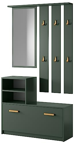 Selsey Flurgarderoben Set Garderobe Flur Wandgarderobe Garderobenpaneel Schuhregal Spiegel Regal Garderobenset Flaschengrün Mit Goldenen Griffen Yesfir