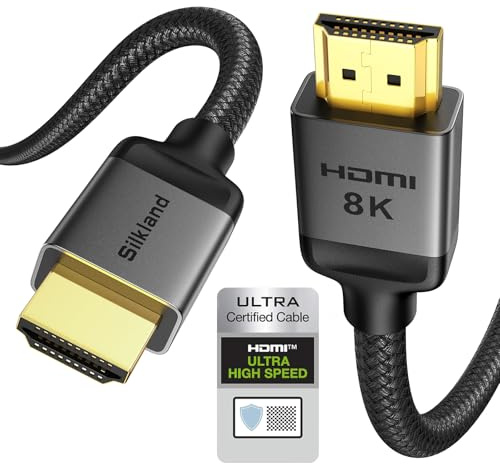 Silkland 8K HDMI Kabel 2m, Zertifiziertes HDMI 2.1 Kabel 4K@120Hz eARC HDR10+ 3D VRR 48Gbps für PS5, Soundbar, Mac Mini M4/Macbooks, OLED-TV, TV-Box, Blu-ray, Beamer, PC, Monitor, Grafikkarten RTX4090