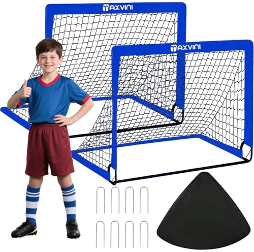 MAXVINI Fussballtore für Garten Kinder Pop Up 2er Set Fußballtor mit Verstärkten Glasfaserstangen & hochwertigen Tornetzen Faltbares Pop-Up Goal Fußballtore Kinder Set für Indoor, Outdoor, Garten