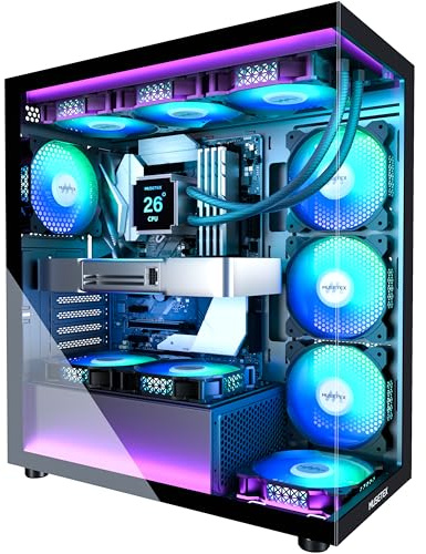 MUSETEX PC Gehäuse ATX Vorinstallation 7 PWM ARGB-Lüfter, Mid Tower ATX Computer Gehäuse mit Panoramadoppelglas, Type-C Gaming PC Gehäuse, Schwarz(K2)