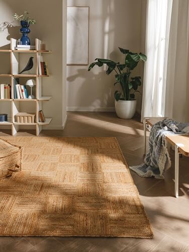 benuta Pure Jute Teppich Jutta - Natur 160x230 cm - Handgewebter Wohnzimmerteppich - Natürliches Boho Design - Für Fußbodenheizung geeignet