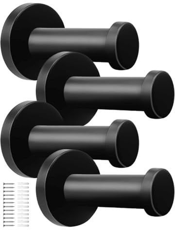 WJUAN 4er Set Garderobenhaken Edelstahl Schwarz | 53mm Handtuchhaken | Wandhaken mit 20kg Tragkraft & Montagezubehör | Kleiderhaken für Bad, Küche, Schlafzimmer