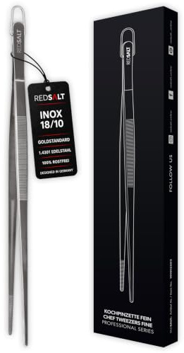 REDSALT® Premium Kochpinzette 30cm lang | INOX 18/10 Edelstahl rostfrei spülmaschinenfest | Profi Koch Zange Pinzette für Lebensmittel Küche Grill Gastro | Gourmetzange Küchenpinzette Grillpinzette