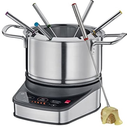 Spring Fondue-Set PROFESSIONAL für 6 Personen, elektrisches Rechaud | Käsefondue, Bourguignonne, Schokoladenfondue, voreingestellte Temperaturstufen, Spritzschutz, 6 Fonduegabeln