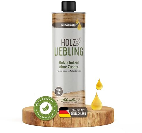 Scheidler Holz Liebling Holzöl 750 ml – Natürliches Leinöl als Holzlasur Außen & Innen Wetterfest – Lebensmittelechtes Hartwachsöl / Holz Öl Möbel & Garten – Bootslack Alternative