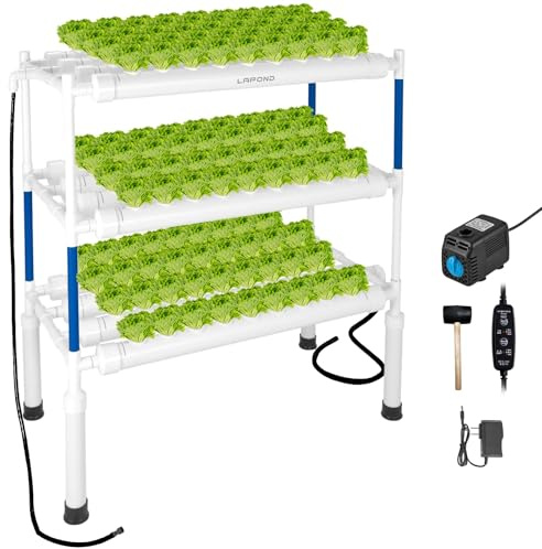LAPOND Hydroponik-Anbausystem mit 108 Pflanzplätzen, 3 Ebenen aus lebensmittelechtem PVC-U Rohren, Hydroponik-Anbaukit Gartensystem für Obst und Gemüse (Upgraded Version)