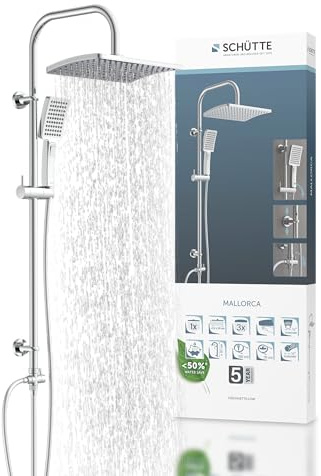 Schütte Duschset MALLORCA Duschsäule mit großer Regendusche, Handbrause mit 3 Strahlarten, Duschsystem ohne Armatur, Chrom
