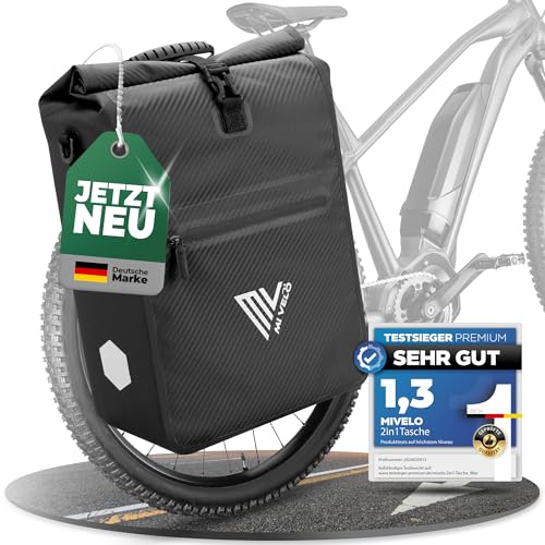 MIVELO 2in1 Fahrradtasche für Gepäckträger Gepäckträgertasche 100% wasserdicht Fahrrad Tasche für Gepäckträger (Schwarz-Carbon, 25L)